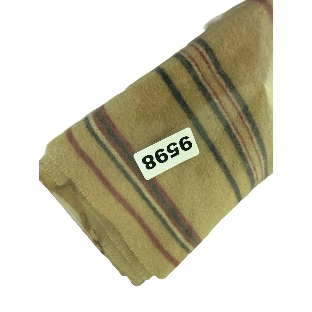 Vtg Lord & Taylor Cashmere Scarf tan red stripes Unisex 75 x 9 Academia Soft
